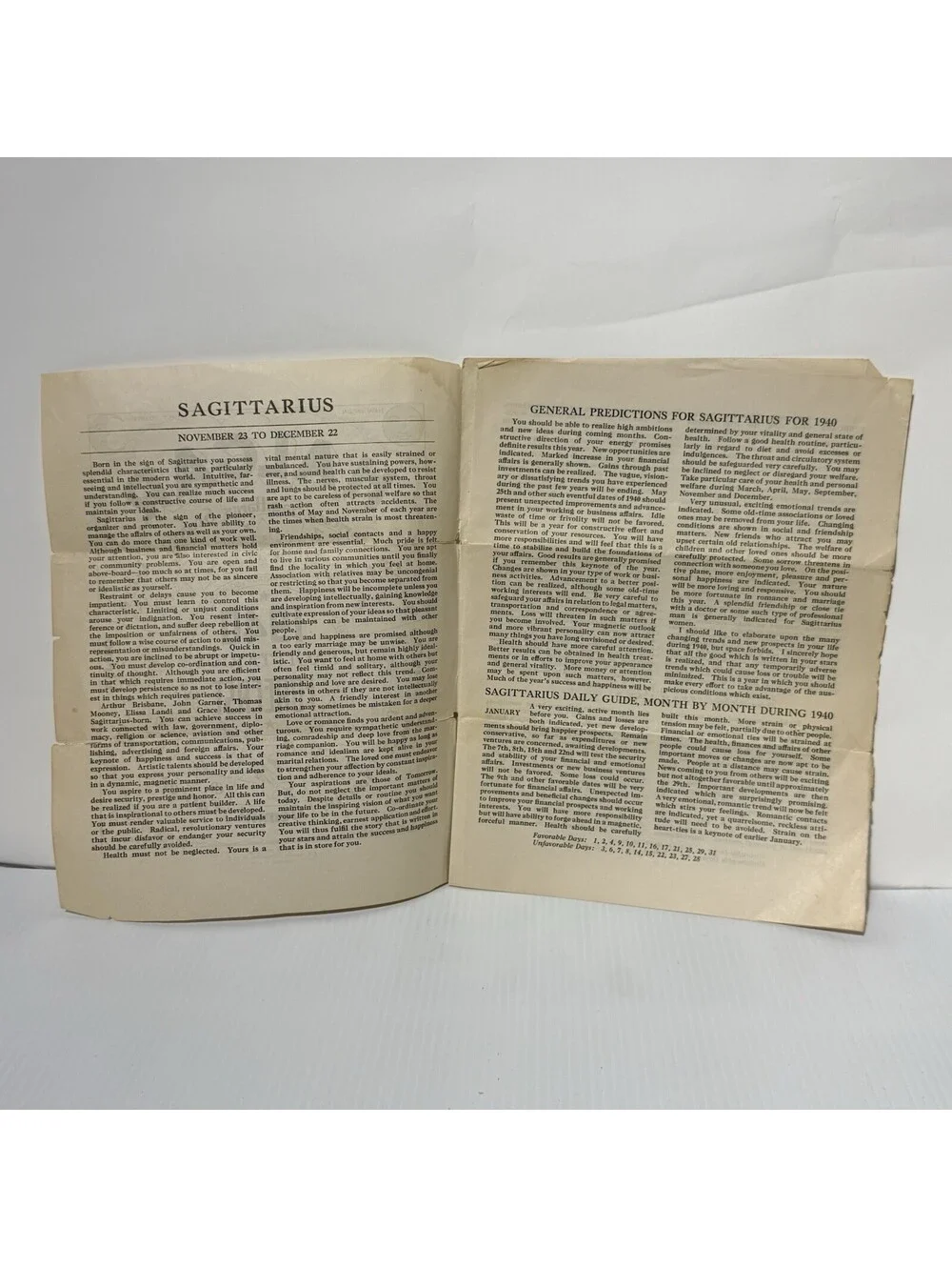 Vintage 1940 Halgar Sagittarius Forecast Horoscope Astrology Mail Order Paper